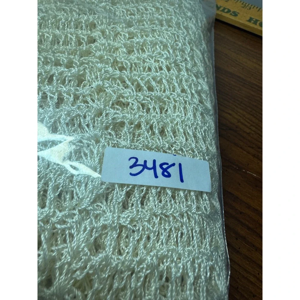 Vintage Hand Knit Open Crochet Scarf Shawl Wrap Ivory Cottage 17x80